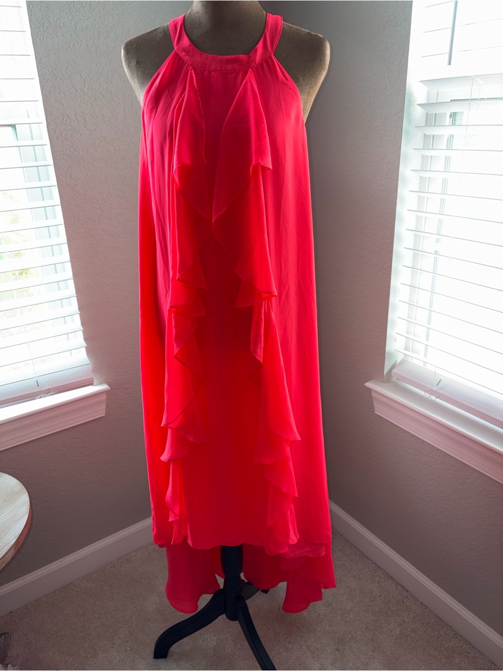 Jennifer Lopez Hot Pink High-Low Halter Ruffle Dress